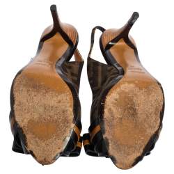 Pre Owned Fendi Black/Brown Zucca Canvas And  Leather Bow Slingback Sandals Size 39