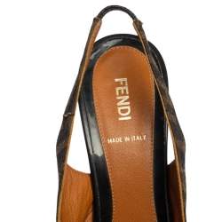 Pre Owned Fendi Black/Brown Zucca Canvas And  Leather Bow Slingback Sandals Size 39