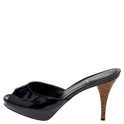 Fendi Black Patent Leather Slide Sandals Size 38.5