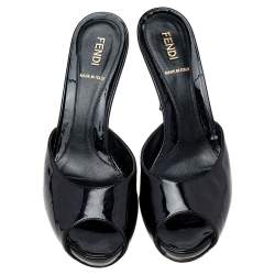 Fendi Black Patent Leather Slide Sandals Size 38.5