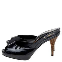 Fendi Black Patent Leather Slide Sandals Size 38.5