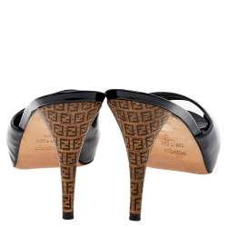 Fendi Black Patent Leather Slide Sandals Size 38.5