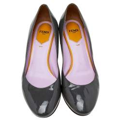 Fendi Grey/Purple Patent Leather Block Heel Pumps Size 37