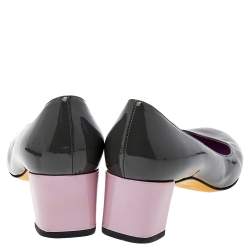 Fendi Grey/Purple Patent Leather Block Heel Pumps Size 37