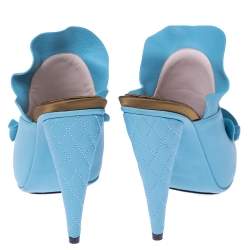 Pre Owned Fendi Blue Leather Stocking Heel Mule Sandals Size 37