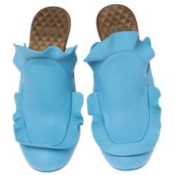 Pre Owned Fendi Blue Leather Stocking Heel Mule Sandals Size 37