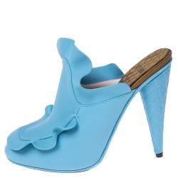 Pre Owned Fendi Blue Leather Stocking Heel Mule Sandals Size 37
