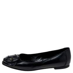 Pre Owned Fendi Black Patent Leather Buckle Flats Size 37