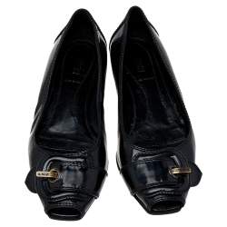 Pre Owned Fendi Black Patent Leather Buckle Flats Size 37