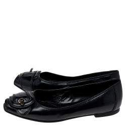 Pre Owned Fendi Black Patent Leather Buckle Flats Size 37