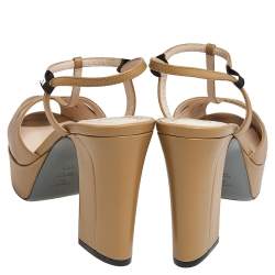 Pre Owned Fendi Brown Leather T-Strap Cut-out Platform Sandals Size 38.5