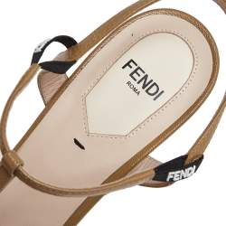 Pre Owned Fendi Brown Leather T-Strap Cut-out Platform Sandals Size 38.5