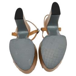 Pre Owned Fendi Brown Leather T-Strap Cut-out Platform Sandals Size 38.5