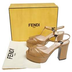 Pre Owned Fendi Brown Leather T-Strap Cut-out Platform Sandals Size 38.5