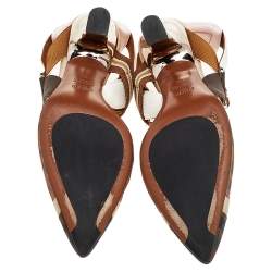 Pre Owned Fendi Brown And Beige FF Print Mesh And Leather Colibri Slingback Sandals Size 36