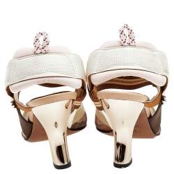 Pre Owned Fendi Brown And Beige FF Print Mesh And Leather Colibri Slingback Sandals Size 36