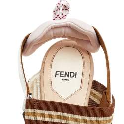 Pre Owned Fendi Brown And Beige FF Print Mesh And Leather Colibri Slingback Sandals Size 36