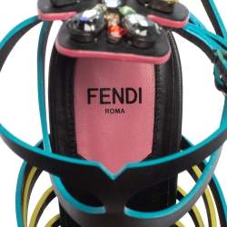 Pre Owned Fendi Black Leather Jewel Embellished Runway Strappy Sandals Size 37.5