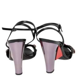 مملوكة مسبقًا Fendi Black Leather Crystal Embellished Ankle Strap Sandals Size 37