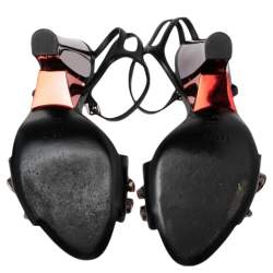 مملوكة مسبقًا Fendi Black Leather Crystal Embellished Ankle Strap Sandals Size 37