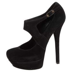 Fendi Black Suede Platform Ankle Strap Pumps Size 39.5