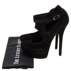 Fendi Black Suede Platform Ankle Strap Pumps Size 39.5