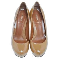Fendi Beige Patent Leather Platform Pumps Size 36