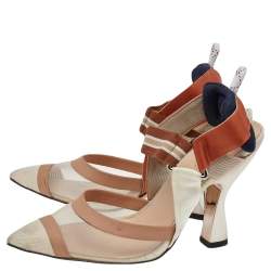 Pre Owned Fendi Multicolor Leather And Mesh Colibri Slingback Sandals Size 37.5 