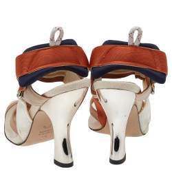 Pre Owned Fendi Multicolor Leather And Mesh Colibri Slingback Sandals Size 37.5 