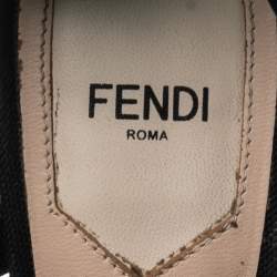 Pre Owned Fendi Beige/Black Mesh And Canvas Colibrì Slingback Sandals Size 38