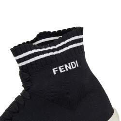 Pre Owned Fendi Black/Zucca Knit Fabric And Synthetic Leather Sock High Top Sneakers Size 39