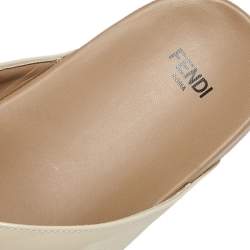 Pre Owned Fendi Cream Patent Leather Flower And Stud-Embellished Slide Sandals Size 36.5