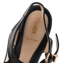 Pre Owned Fendi Black Leather T Strap Wedge Platform Sandals Size 37.5