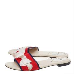 مملوكة مسبقًا صندل سلايد فندي تريكو سترتش متعدد الألوان بفيونكة مقاس 36.5