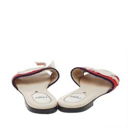 مملوكة مسبقًا صندل سلايد فندي تريكو سترتش متعدد الألو ان بفيونكة مقاس 36.5