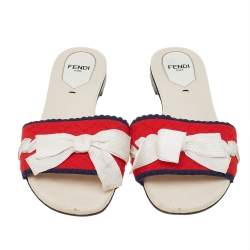 مملوكة مسبقًا صندل سلايد فندي تريكو سترتش متعدد الألوان بفيونكة مقاس 36.5