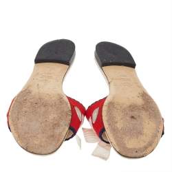 مملوكة مسبقًا صندل سلايد فندي تريكو سترتش متعدد الألوان بفيونكة مقاس 36.5