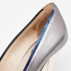 Fendi Silver/Blue Leather Fendista  Peep Toe Pumps Size 35