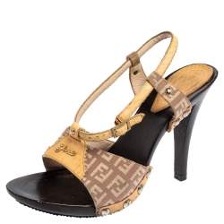 Fendi Multicolor Zucca Canvas and Leather Open Toe Sandals Size 40