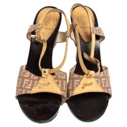 Fendi Multicolor Zucca Canvas and Leather Open Toe Sandals Size 40