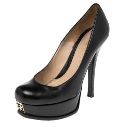 Pre Owned Fendi Black Leather Fendista Pumps Size 38.5