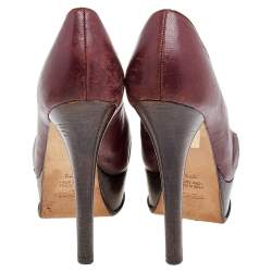 Pre Owned Fendi Burgundy Leather Fendista Platform Pumps Size 37.5