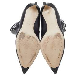 Pre Owned Fendi Black Leather And Stretch Knit Fabric Rockoko Ankle Boots Size 37.5