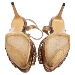 Pre Owned Fendi Metallic Gold Leather T Strap Platform Sandals Size 39