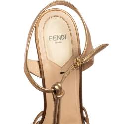 Pre Owned Fendi Metallic Gold Leather T Strap Platform Sandals Size 39