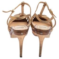 Pre Owned Fendi Metallic Gold Leather T Strap Platform Sandals Size 39