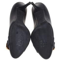 Pre Owned Fendi Black Leather FF Buckle Pumps Size 37.5 