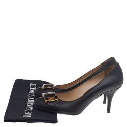 Pre Owned Fendi Black Leather FF Buckle Pumps Size 37.5 