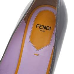 Pre Owned Fendi Grey Patent Leather Block Heel Pumps Size 39