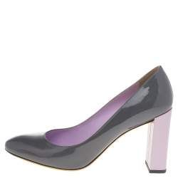 Pre Owned Fendi Grey Patent Leather Block Heel Pumps Size 39